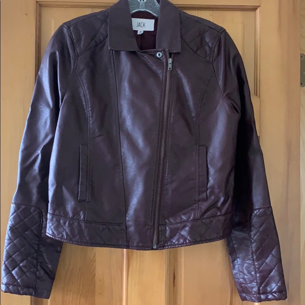 Maroon Faux leather moto jacket